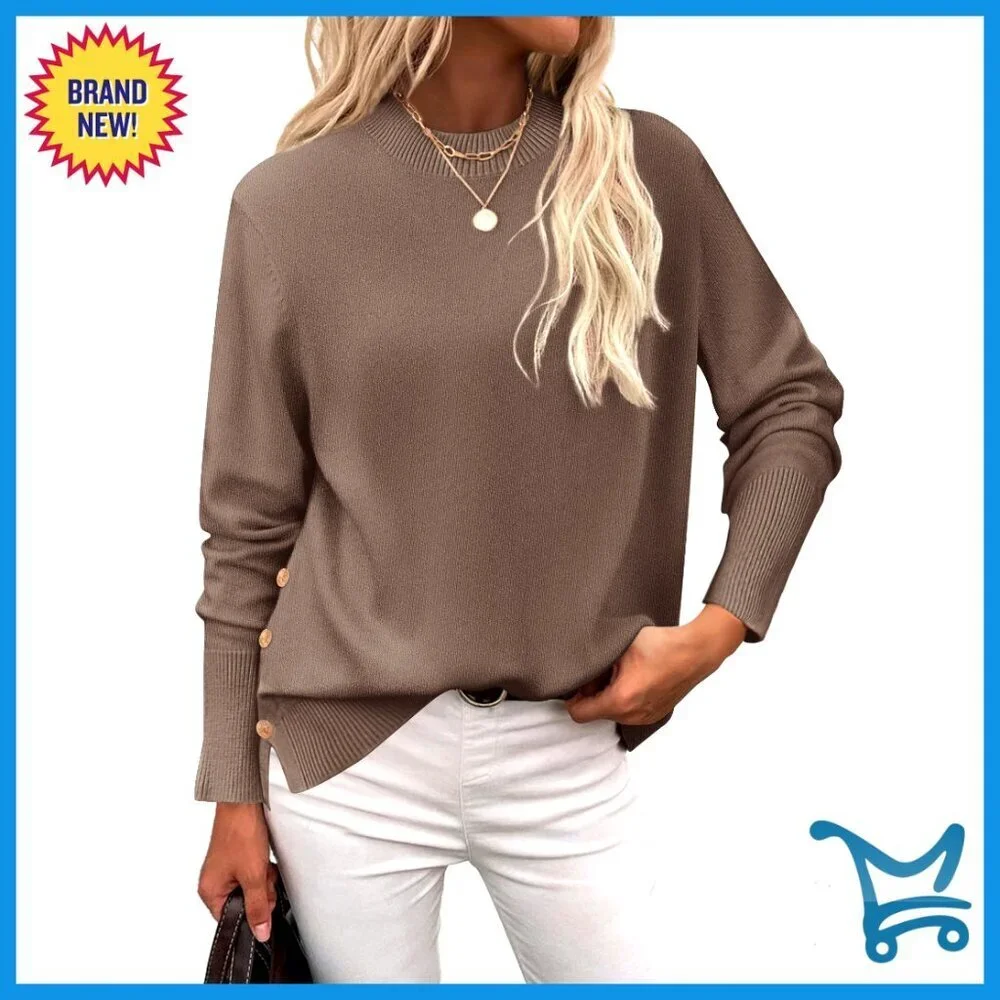 Loose Knit Side Button Pullover Sweater Tunic Length Casual Chic Fall Fashion